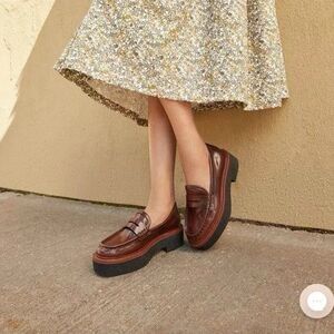 Loeffler Randall Rikki Platform Penny Loafers Wedge Lugged Sole Oxfords Size 7